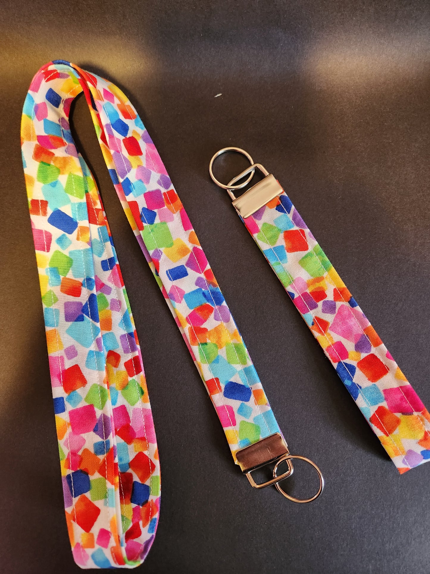 Blocks on White Wrist Lanyard for Keys