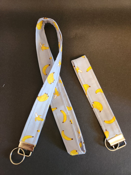 Bananas on Grey Wrist Lanyard for Keys