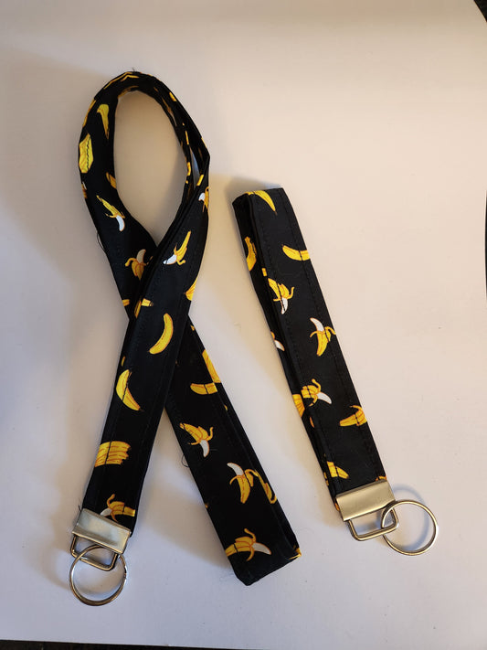 Bananas on Black Wrist Lanyard for Keys