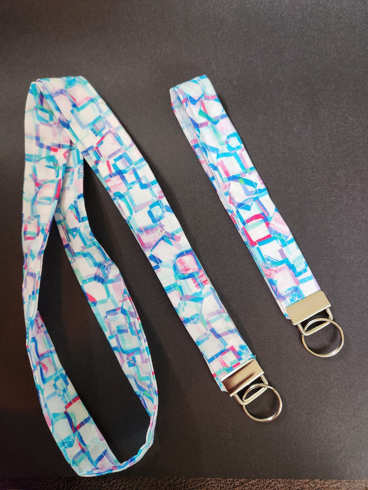 Cubes on White Wrist Lanyard for Keys