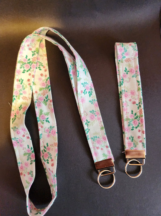 Pink Mums Floral Wrist Lanyard for Keys