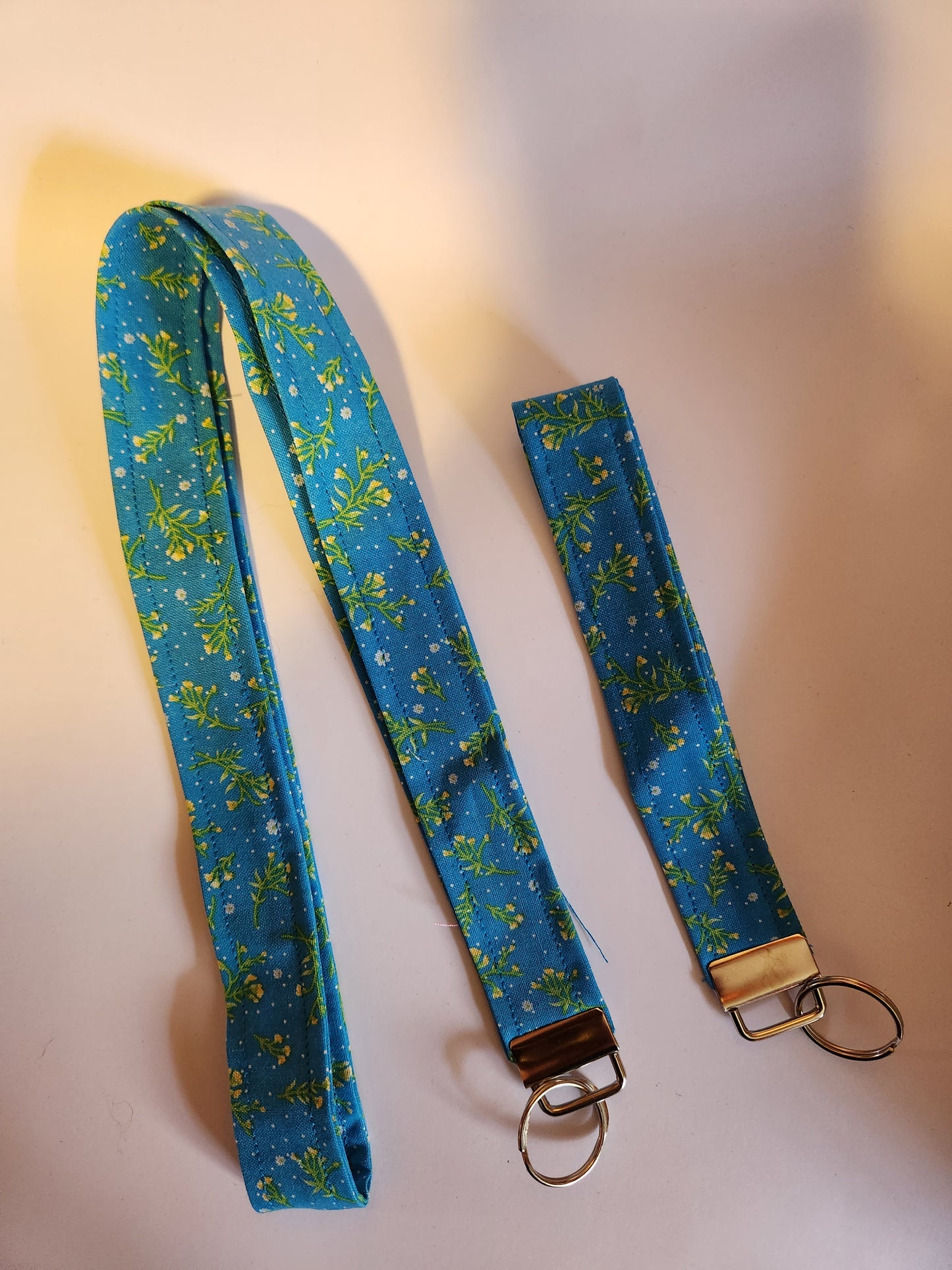 Dainty Flowers on Blue Wrist Lanyard for Keys