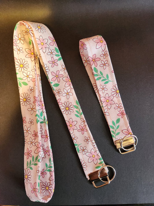 Pink Floral Wrist Lanyard for Keys