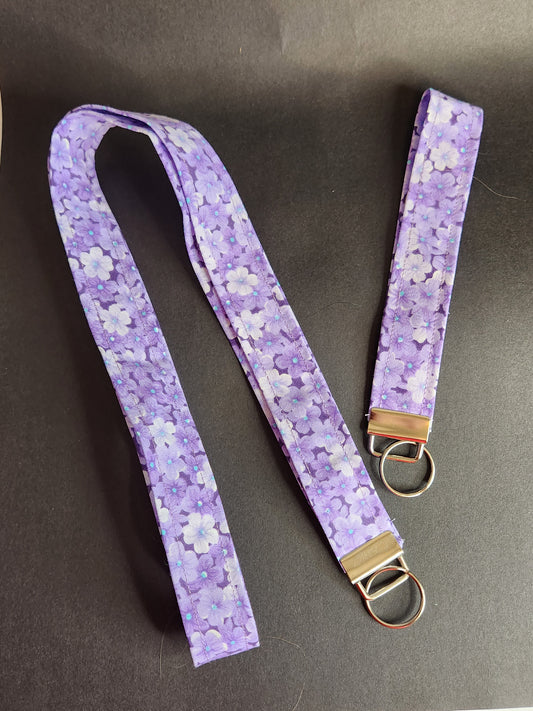 Purple Floral Wrist Lanyard for Keys