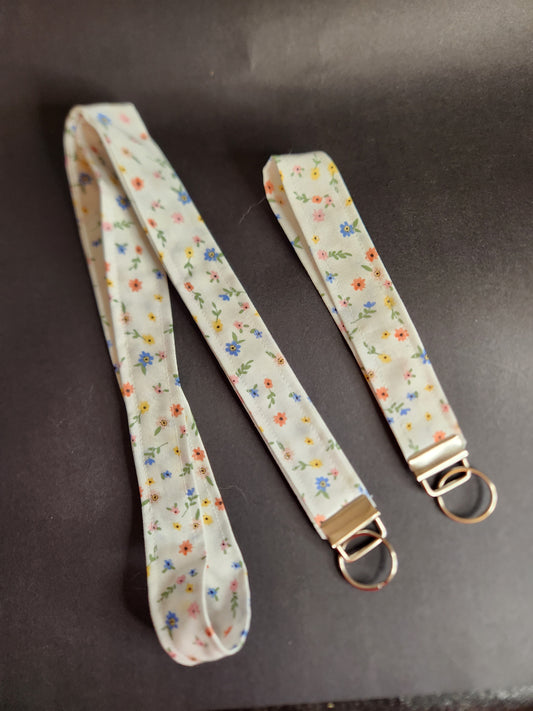 Primary Flowers on White Wrist Lanyard for Keys