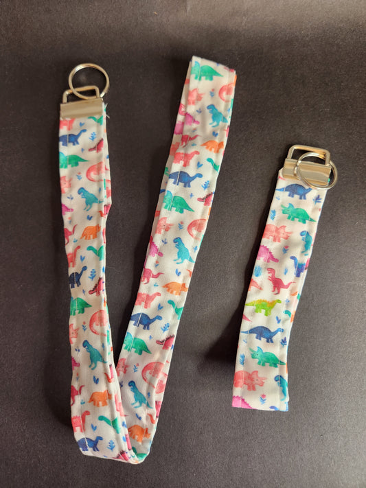 Rainbow Dinos Wrist Lanyard for Keys